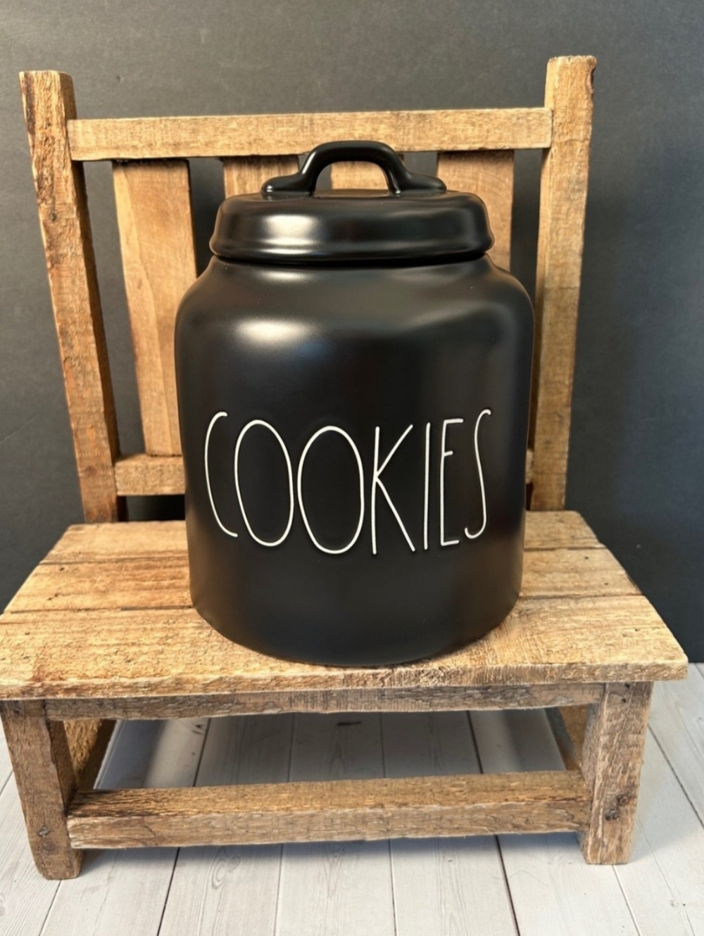 Rae Dunn Black "COOKIES" Ceramic Farmhouse Style Black Canister Jar